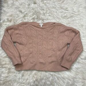 Garnet Hill 100% Cashmere Sweater Blush Pink Chunky Cable Knit